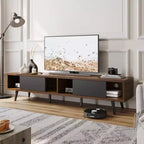 Bestier Mid-Century Modern TV Stand for 80 Inch TV,, 70 Entertainment Center with Sliding Doors for Living Room, Walnut