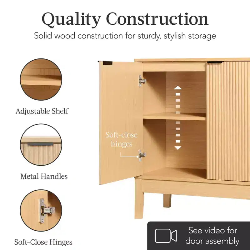 Best Choice Products 2-Door Reeded Storage Cabinet w/ Soft-Close Doors, Multipurpose Accent Furniture