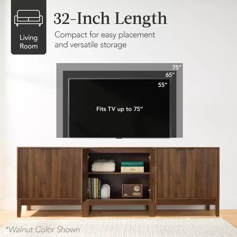 Best Choice Products 2-Door Reeded Storage Cabinet w/ Soft-Close Doors, Multipurpose Accent Furniture