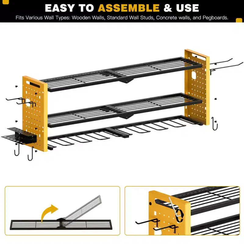 Hausource 3-Tier Power Tool Organizer Shelving Heavy Duty Storage Rack, Yellow