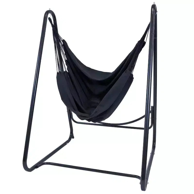 Sunnydaze Indoor or Outdoor Hammock Chair with A-Frame Steel Stand - Anti-Tip Feet for Stability - Black