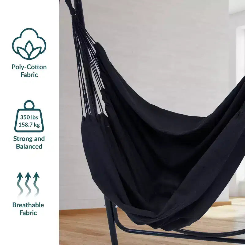 Sunnydaze Indoor or Outdoor Hammock Chair with A-Frame Steel Stand - Anti-Tip Feet for Stability - Black