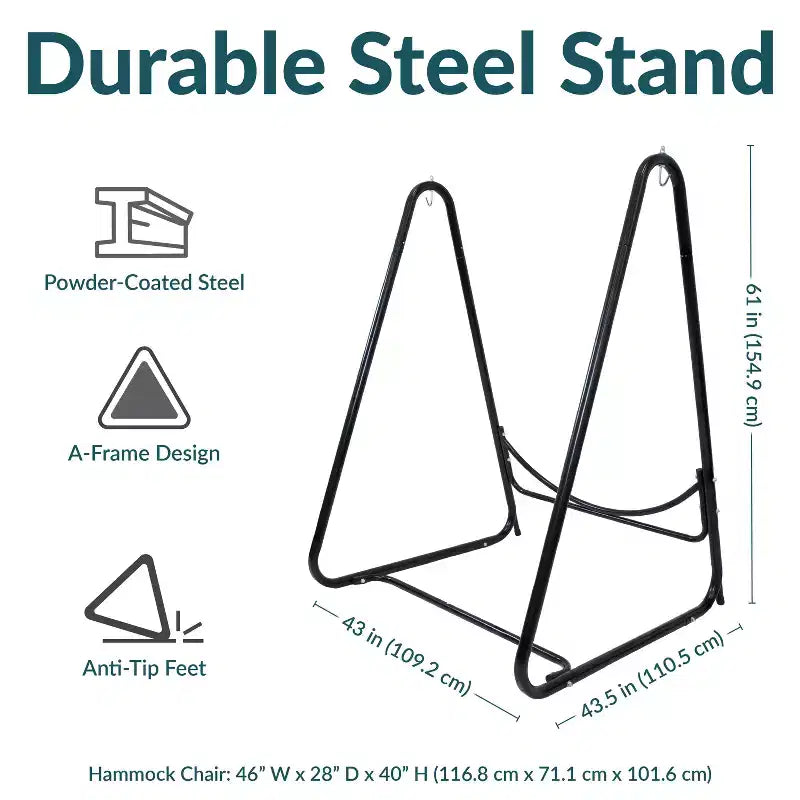 Sunnydaze Indoor or Outdoor Hammock Chair with A-Frame Steel Stand - Anti-Tip Feet for Stability - Black