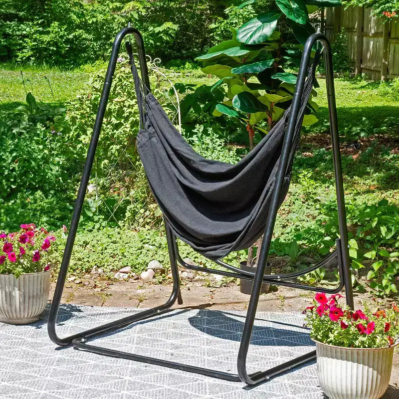 Sunnydaze Indoor or Outdoor Hammock Chair with A-Frame Steel Stand - Anti-Tip Feet for Stability - Black