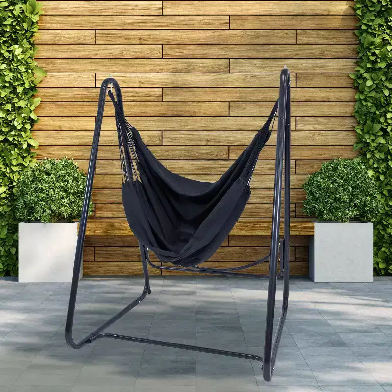 Sunnydaze Indoor or Outdoor Hammock Chair with A-Frame Steel Stand - Anti-Tip Feet for Stability - Black