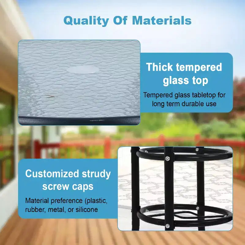 BestMassage Outdoor Table Patio Table Tempered Glass Tabletop with Umbrella Hole