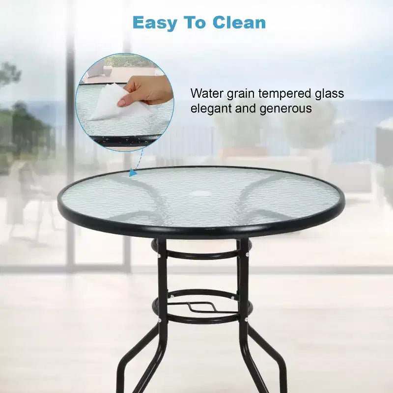 BestMassage Outdoor Table Patio Table Tempered Glass Tabletop with Umbrella Hole