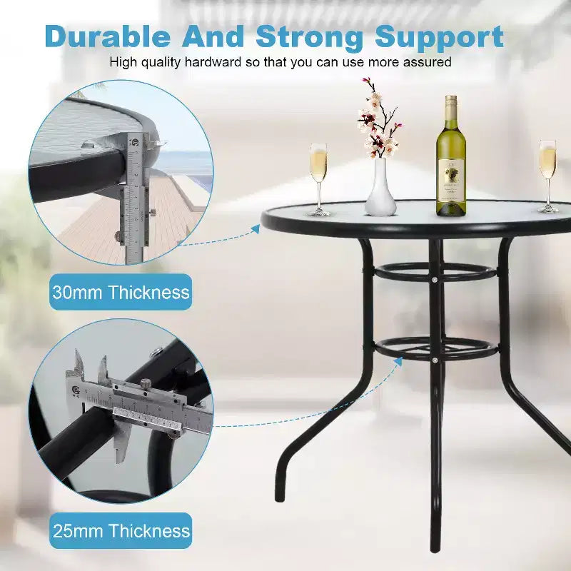 BestMassage Outdoor Table Patio Table Tempered Glass Tabletop with Umbrella Hole