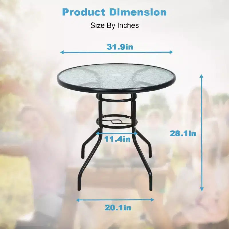 BestMassage Outdoor Table Patio Table Tempered Glass Tabletop with Umbrella Hole