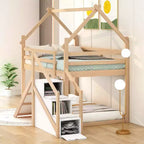 Whisen Twin over Twin Kids' House Bunk Bed with Slide, Stairs & Storage - Solid Pine & MDF, Space-Saving Fun