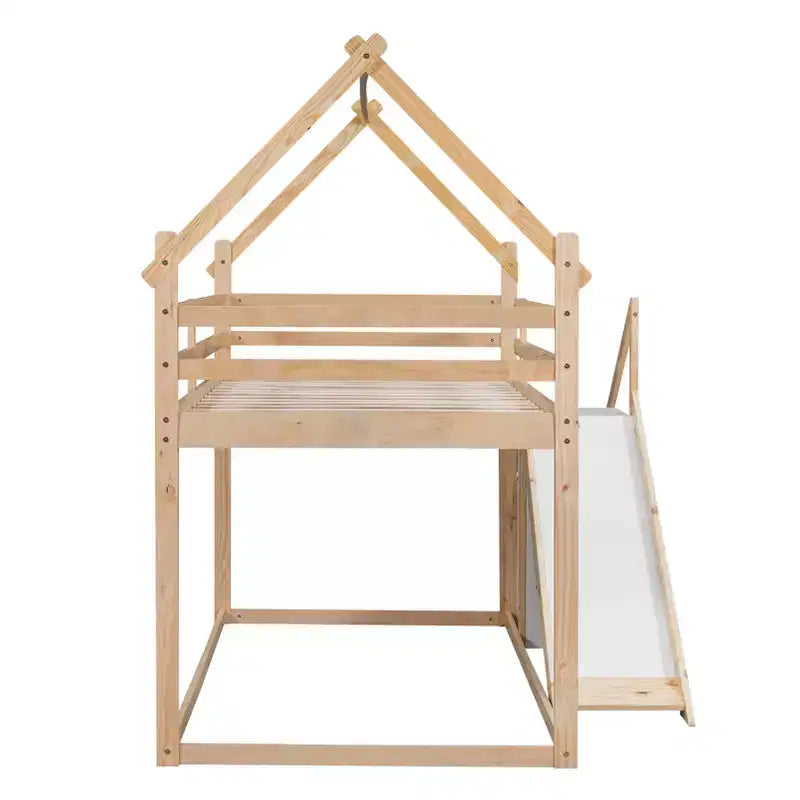 Whisen Twin over Twin Kids' House Bunk Bed with Slide, Stairs & Storage - Solid Pine & MDF, Space-Saving Fun