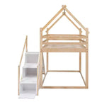 Whisen Twin over Twin Kids' House Bunk Bed with Slide, Stairs & Storage - Solid Pine & MDF, Space-Saving Fun