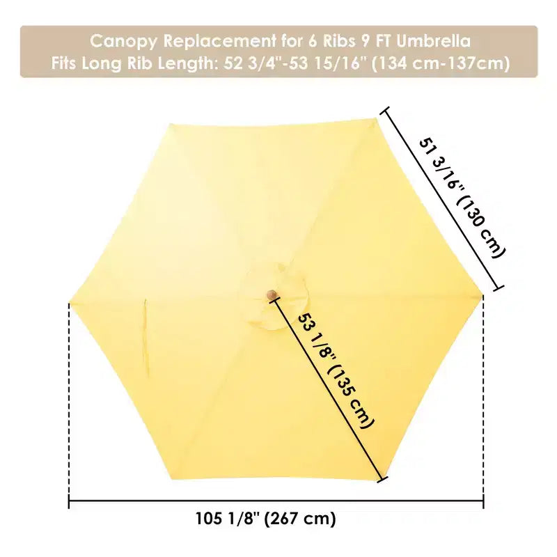 Yescom 9ft Outdoor Umbrella Replacement Canopy with 6 Ribs Market Table Top Sunshade Cover Garden Beach Balcony Creamy Yellow