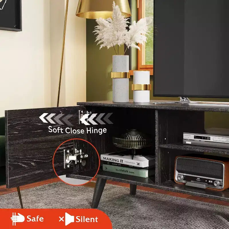 DEXYLLO TV Stand for 55 60 inch TV, Boho Entertainment Center with Storage Cabinets, TV Console for Living Room Decor