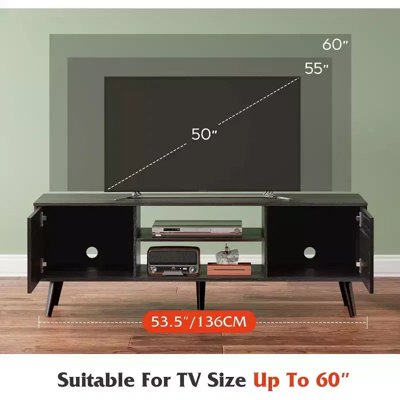 DEXYLLO TV Stand for 55 60 inch TV, Boho Entertainment Center with Storage Cabinets, TV Console for Living Room Decor