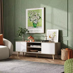 DEXYLLO TV Stand for 55 60 inch TV, Boho Entertainment Center with Storage Cabinets, TV Console for Living Room Decor