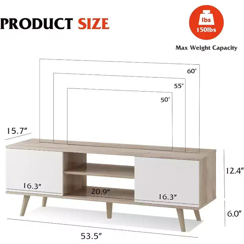 DEXYLLO TV Stand for 55 60 inch TV, Boho Entertainment Center with Storage Cabinets, TV Console for Living Room Decor