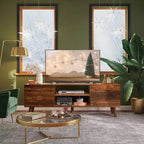 DEXYLLO TV Stand for 55 60 inch TV, Boho Entertainment Center with Storage Cabinets, TV Console for Living Room Decor