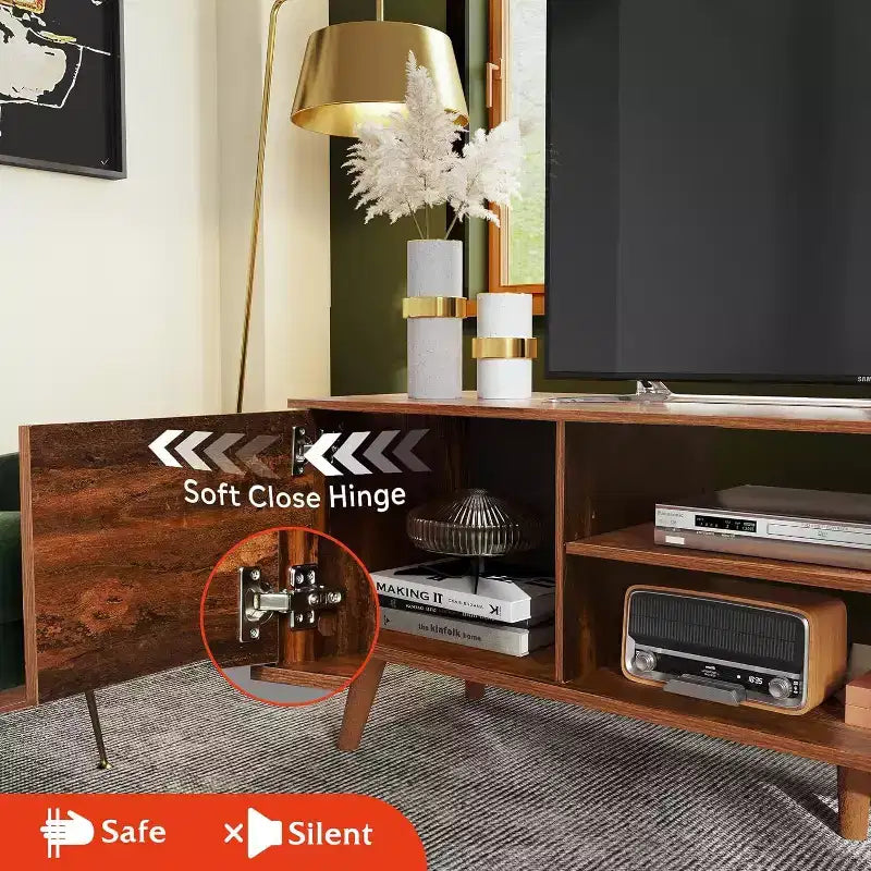DEXYLLO TV Stand for 55 60 inch TV, Boho Entertainment Center with Storage Cabinets, TV Console for Living Room Decor
