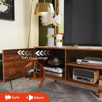 DEXYLLO TV Stand for 55 60 inch TV, Boho Entertainment Center with Storage Cabinets, TV Console for Living Room Decor