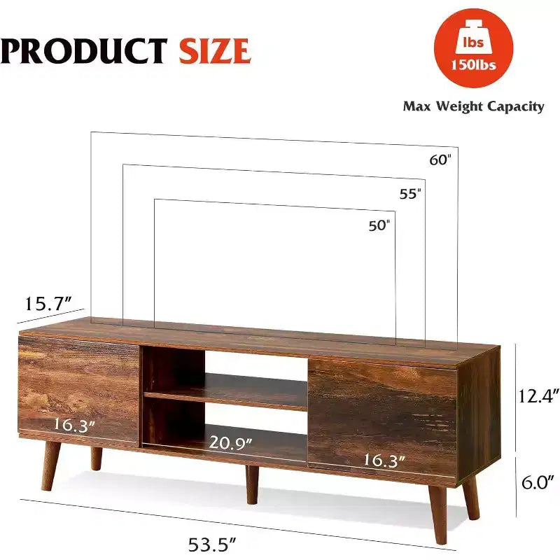 DEXYLLO TV Stand for 55 60 inch TV, Boho Entertainment Center with Storage Cabinets, TV Console for Living Room Decor