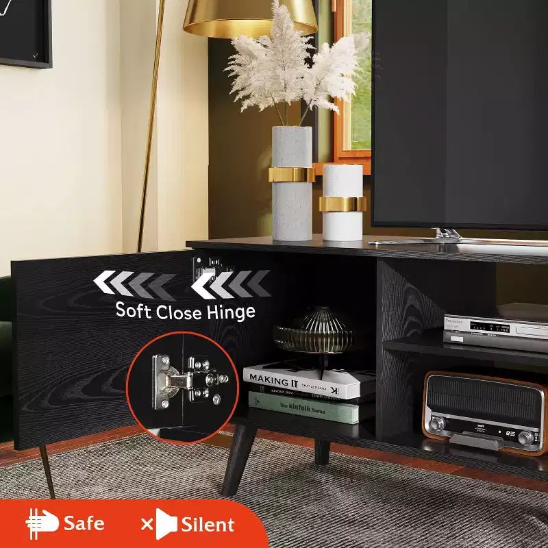 DEXYLLO TV Stand for 55 60 inch TV, Boho Entertainment Center with Storage Cabinets, TV Console for Living Room Decor