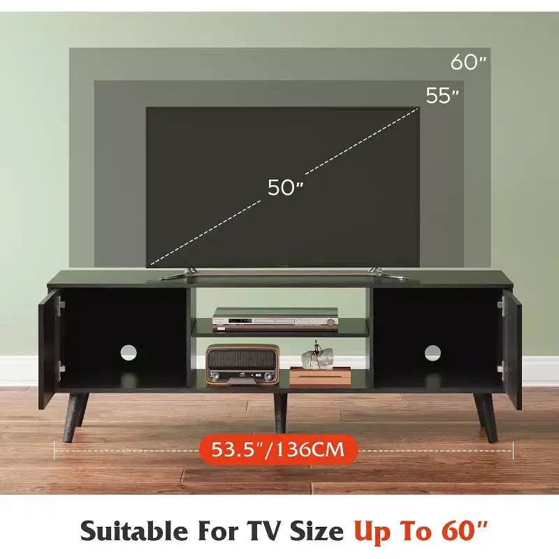 DEXYLLO TV Stand for 55 60 inch TV, Boho Entertainment Center with Storage Cabinets, TV Console for Living Room Decor