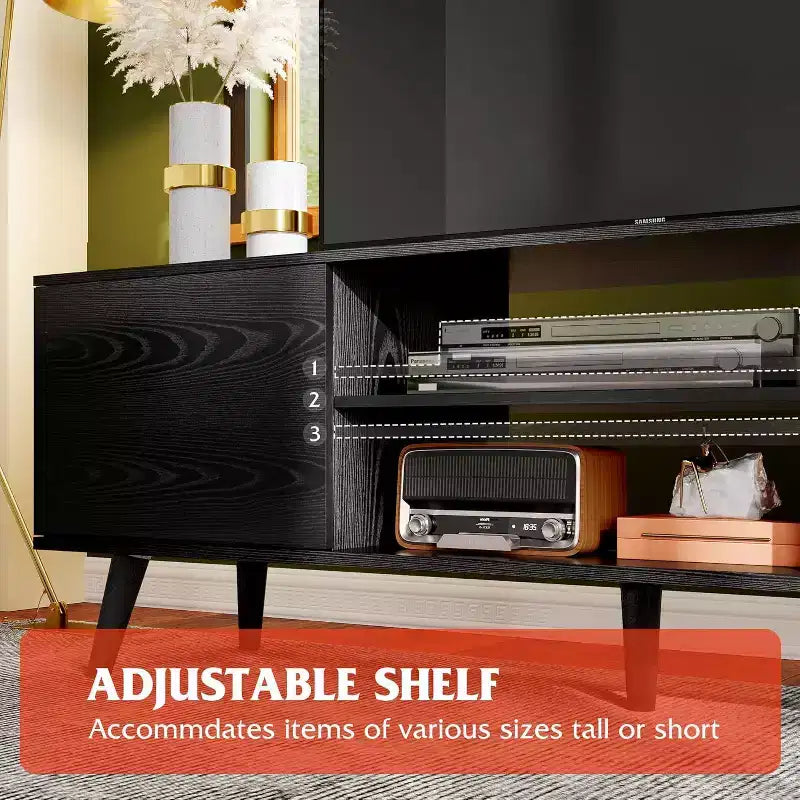 DEXYLLO TV Stand for 55 60 inch TV, Boho Entertainment Center with Storage Cabinets, TV Console for Living Room Decor