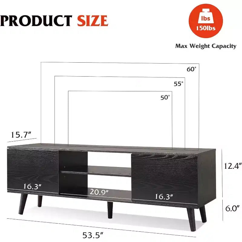 DEXYLLO TV Stand for 55 60 inch TV, Boho Entertainment Center with Storage Cabinets, TV Console for Living Room Decor