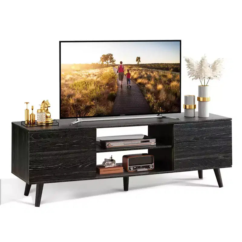 DEXYLLO TV Stand for 55 60 inch TV, Boho Entertainment Center with Storage Cabinets, TV Console for Living Room Decor