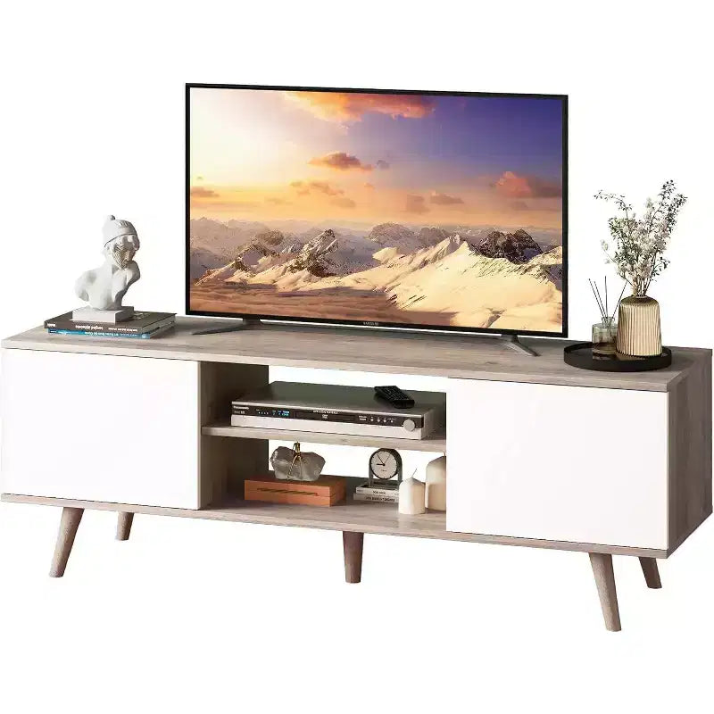 DEXYLLO TV Stand for 55 60 inch TV, Boho Entertainment Center with Storage Cabinets, TV Console for Living Room Decor