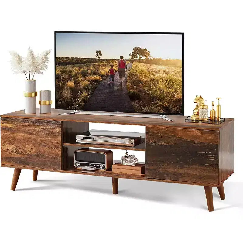 DEXYLLO TV Stand for 55 60 inch TV, Boho Entertainment Center with Storage Cabinets, TV Console for Living Room Decor