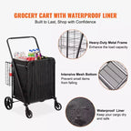 VEVOR Folding Shopping Cart with Removable Waterproof Liner, 210LBS Large Capacity Jumbo Grocery Cart with Dual Basket, 360 Swivel Wheels