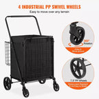 VEVOR Folding Shopping Cart with Removable Waterproof Liner, 210LBS Large Capacity Jumbo Grocery Cart with Dual Basket, 360 Swivel Wheels