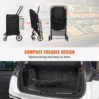 VEVOR Folding Shopping Cart with Removable Waterproof Liner, 210LBS Large Capacity Jumbo Grocery Cart with Dual Basket, 360 Swivel Wheels