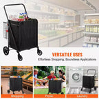 VEVOR Folding Shopping Cart with Removable Waterproof Liner, 210LBS Large Capacity Jumbo Grocery Cart with Dual Basket, 360 Swivel Wheels
