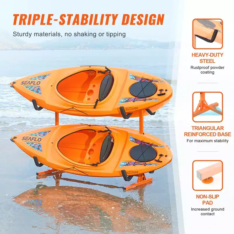 VEVOR Freestanding Kayak Storage Rack, Kayak Stand for 4 Kayak Canoe Paddleboard with Padded Arms and Adjustable Width, 220LBS Max Load