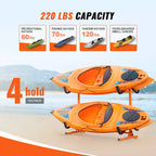 VEVOR Freestanding Kayak Storage Rack, Kayak Stand for 4 Kayak Canoe Paddleboard with Padded Arms and Adjustable Width, 220LBS Max Load