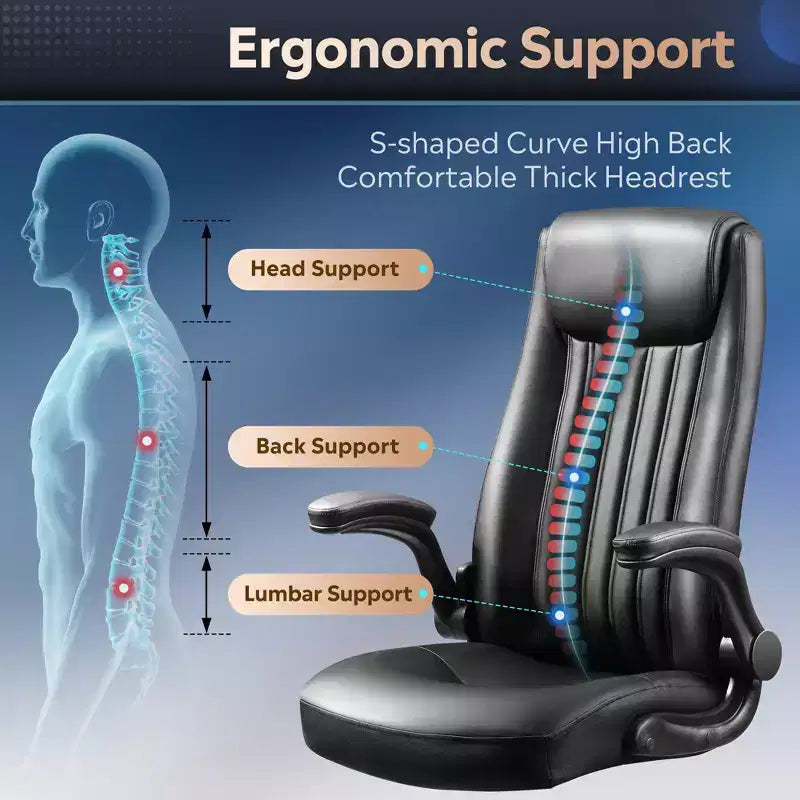Ergonomic High Back Office Chair, Adjustable Flip-up Armrests Desk Chair with Lumbar Support and Thick Headrest