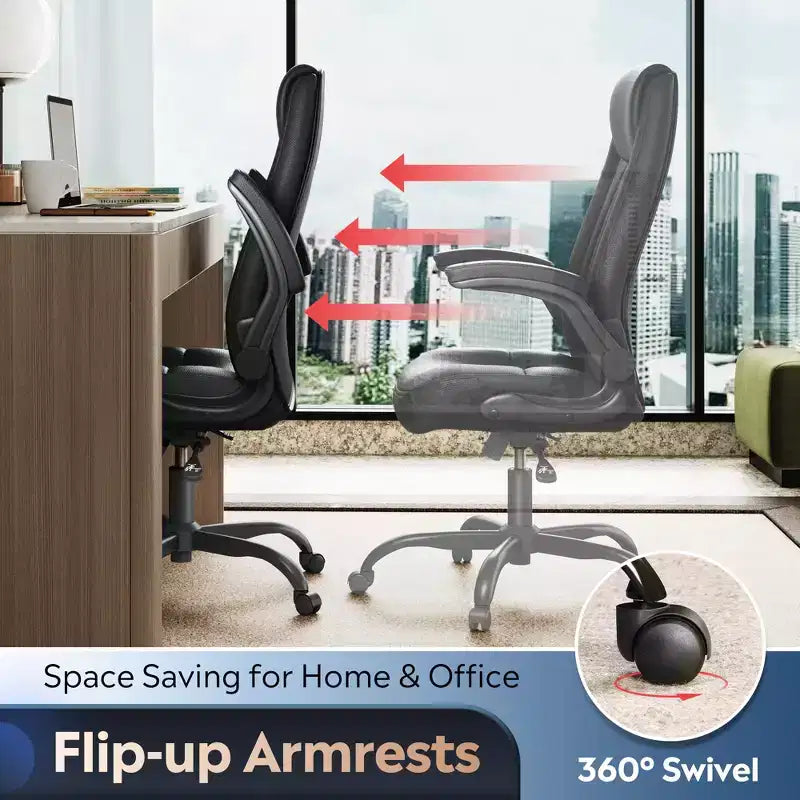 Ergonomic High Back Office Chair, Adjustable Flip-up Armrests Desk Chair with Lumbar Support and Thick Headrest