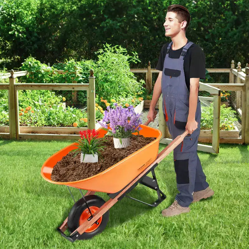 VEVOR Wheelbarrow Cart, 6 Cu. Ft. Load & 330 lbs Capacity, One Wheel Garden Dump Cart Wheel Barrow with Metal Handle & 16 Wide Track Wheels