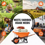 VEVOR Wheelbarrow Cart, 6 Cu. Ft. Load & 330 lbs Capacity, One Wheel Garden Dump Cart Wheel Barrow with Metal Handle & 16 Wide Track Wheels