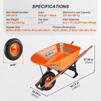 VEVOR Wheelbarrow Cart, 6 Cu. Ft. Load & 330 lbs Capacity, One Wheel Garden Dump Cart Wheel Barrow with Metal Handle & 16 Wide Track Wheels