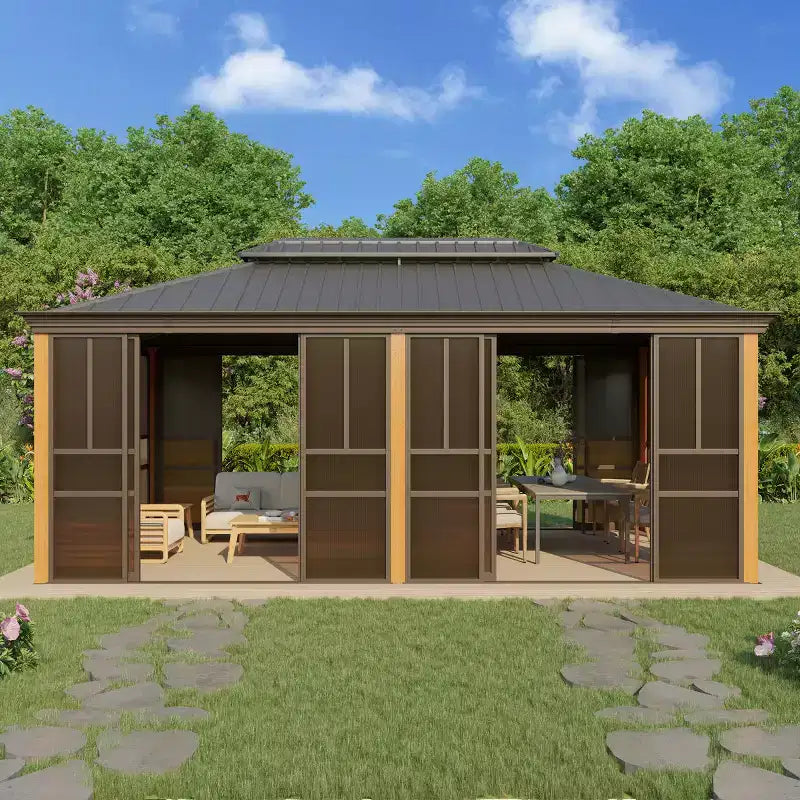 EROMMY 20 Ft. W X 12 Ft. D Outdoor Hardtop Gazebo, Double Top Galvanized Steel Roof Aluminum Sunroom