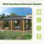 EROMMY 20 Ft. W X 12 Ft. D Outdoor Hardtop Gazebo, Double Top Galvanized Steel Roof Aluminum Sunroom