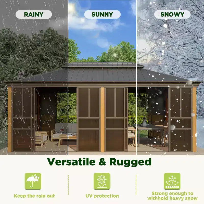 EROMMY 20 Ft. W X 12 Ft. D Outdoor Hardtop Gazebo, Double Top Galvanized Steel Roof Aluminum Sunroom