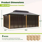 EROMMY 20 Ft. W X 12 Ft. D Outdoor Hardtop Gazebo, Double Top Galvanized Steel Roof Aluminum Sunroom