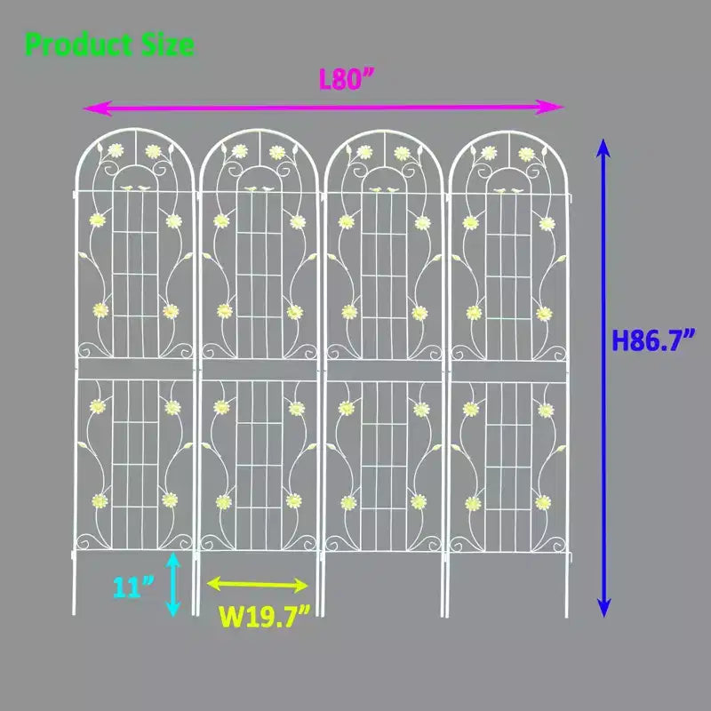 4 Pack Metal Garden Trellis 86.7 x 19.7 Rustproof Trellis for Climbing Plants Outdoor Flower Support Green