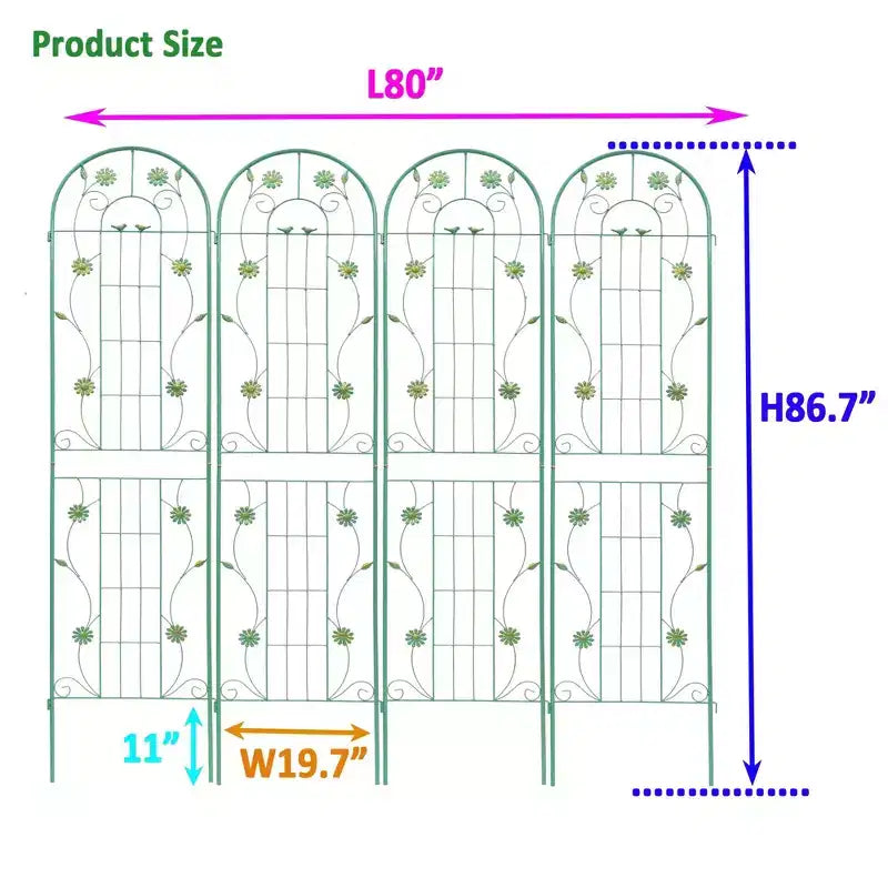 4 Pack Metal Garden Trellis 86.7 x 19.7 Rustproof Trellis for Climbing Plants Outdoor Flower Support Green