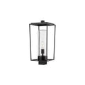 Sheridan 1-Light Outdoor Post Mount Fixture - Black Steel Lantern with Seedy Glass Shade
